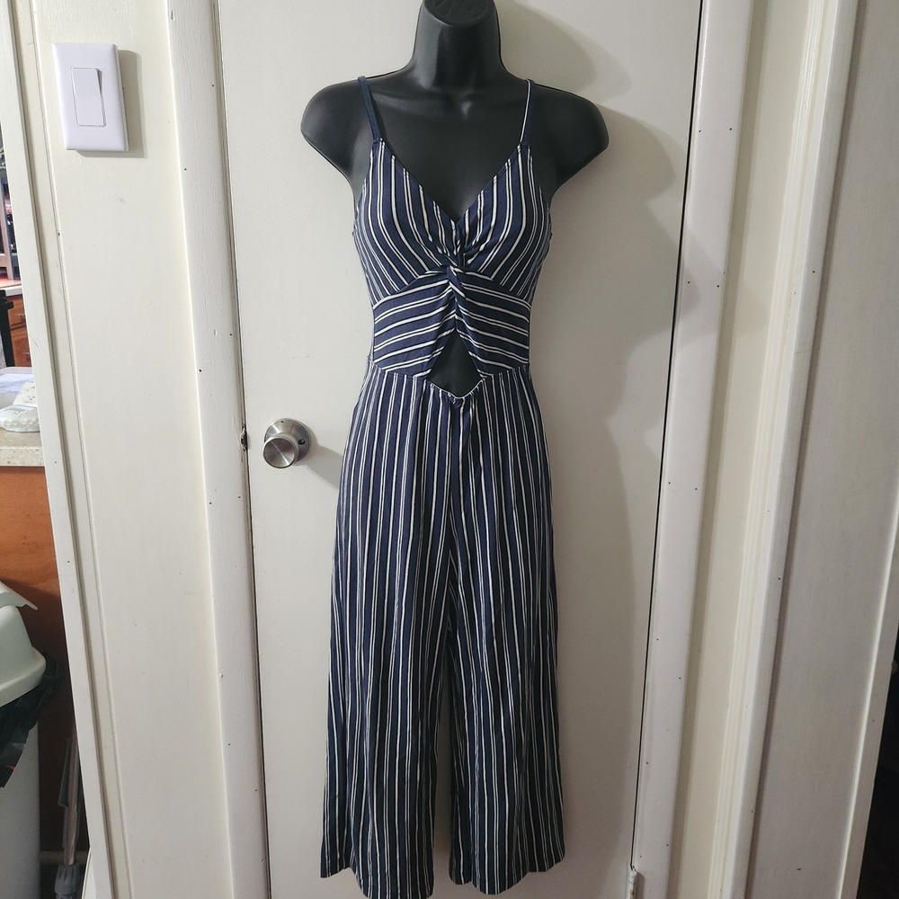 Hollister Women's Jumpsuit  Navy Stripe Spaghetti Strap Jumpsuit  XS